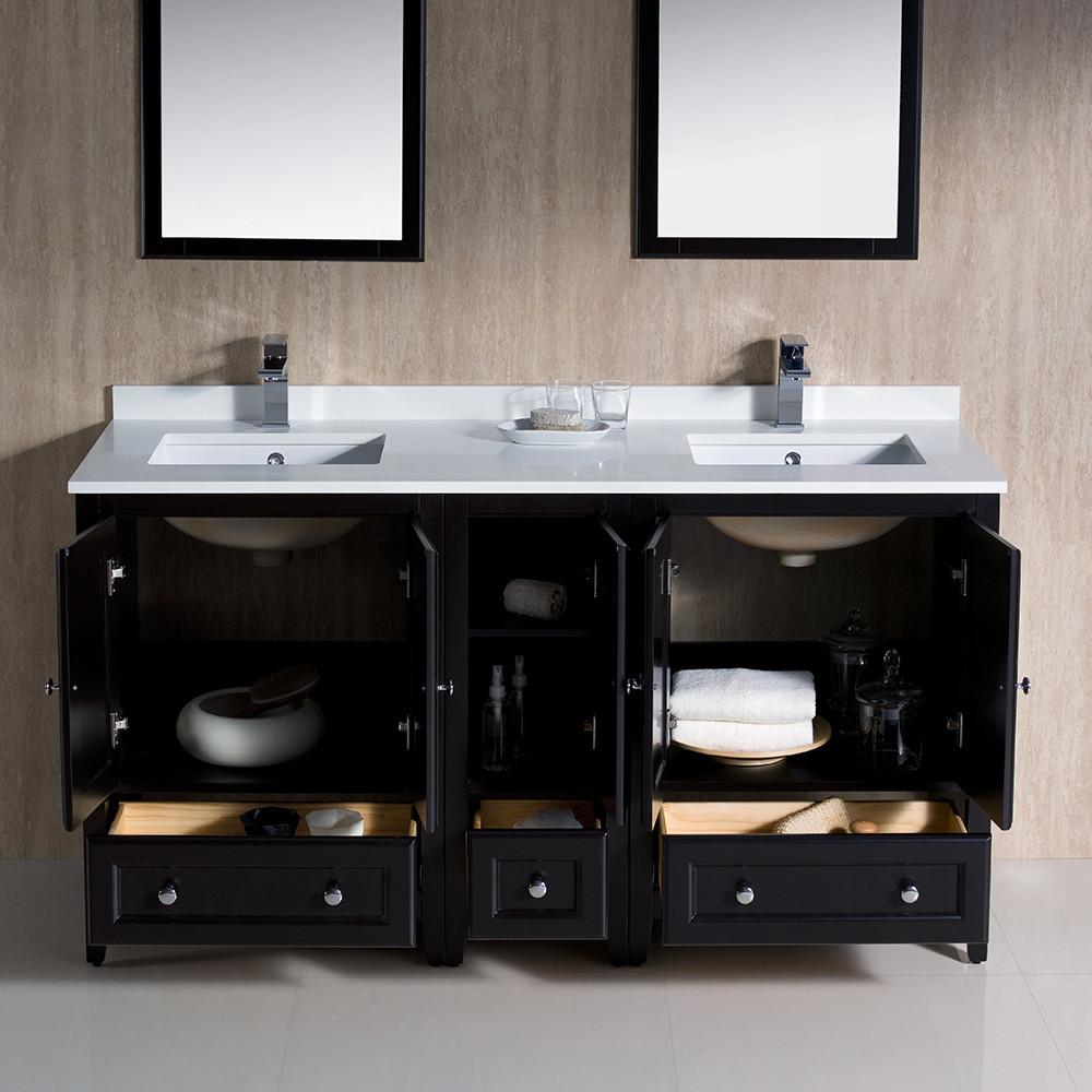 Fresca Oxford 60" Espresso Traditional Double Sink Bathroom Vanity - Free Faucet Vanity Fresca 