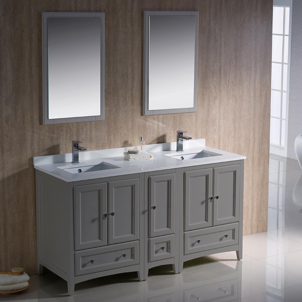 Fresca Oxford 60" Gray Traditional Double Sink Bathroom Vanity - Free Faucet Vanity Fresca 