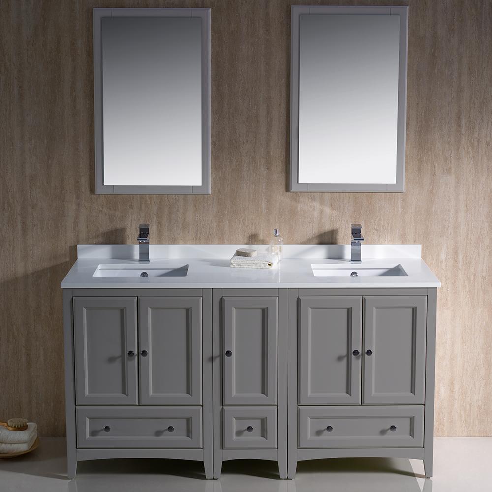 Fresca Oxford 60" Gray Traditional Double Sink Bathroom Vanity - Free Faucet Vanity Fresca 