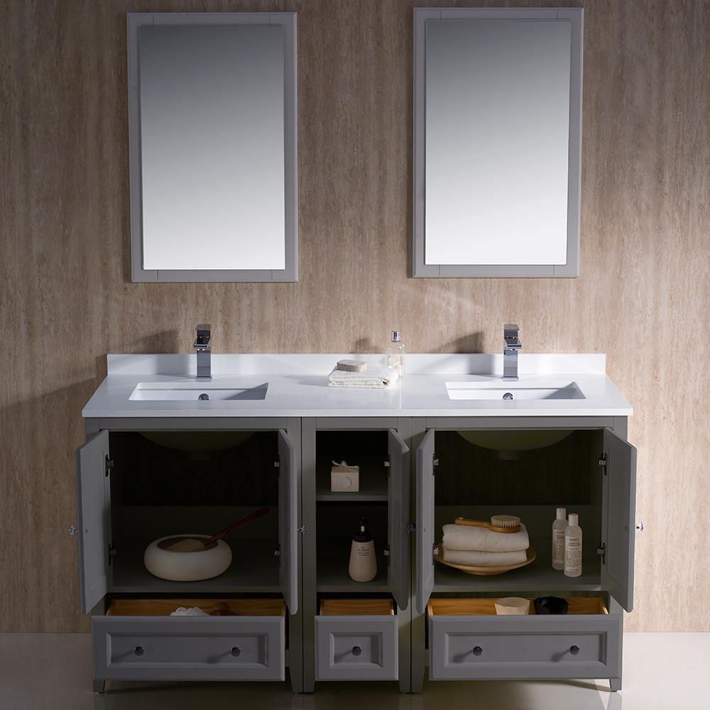 Fresca Oxford 60" Gray Traditional Double Sink Bathroom Vanity - Free Faucet Vanity Fresca 