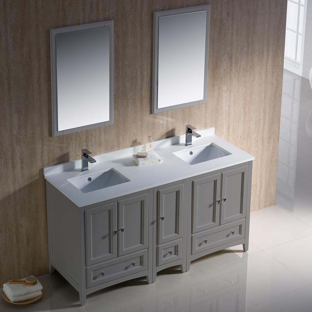 Fresca Oxford 60" Gray Traditional Double Sink Bathroom Vanity - Free Faucet Vanity Fresca 