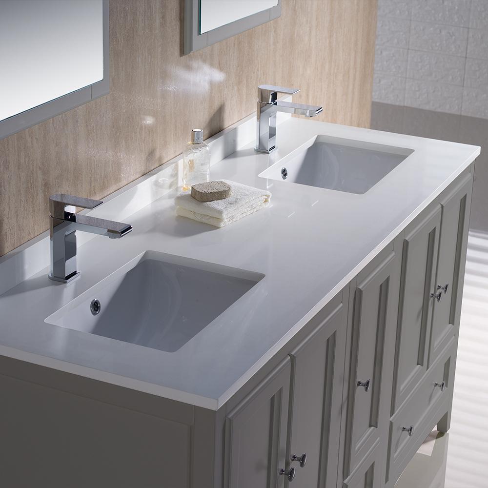 Fresca Oxford 60" Gray Traditional Double Sink Bathroom Vanity - Free Faucet Vanity Fresca 