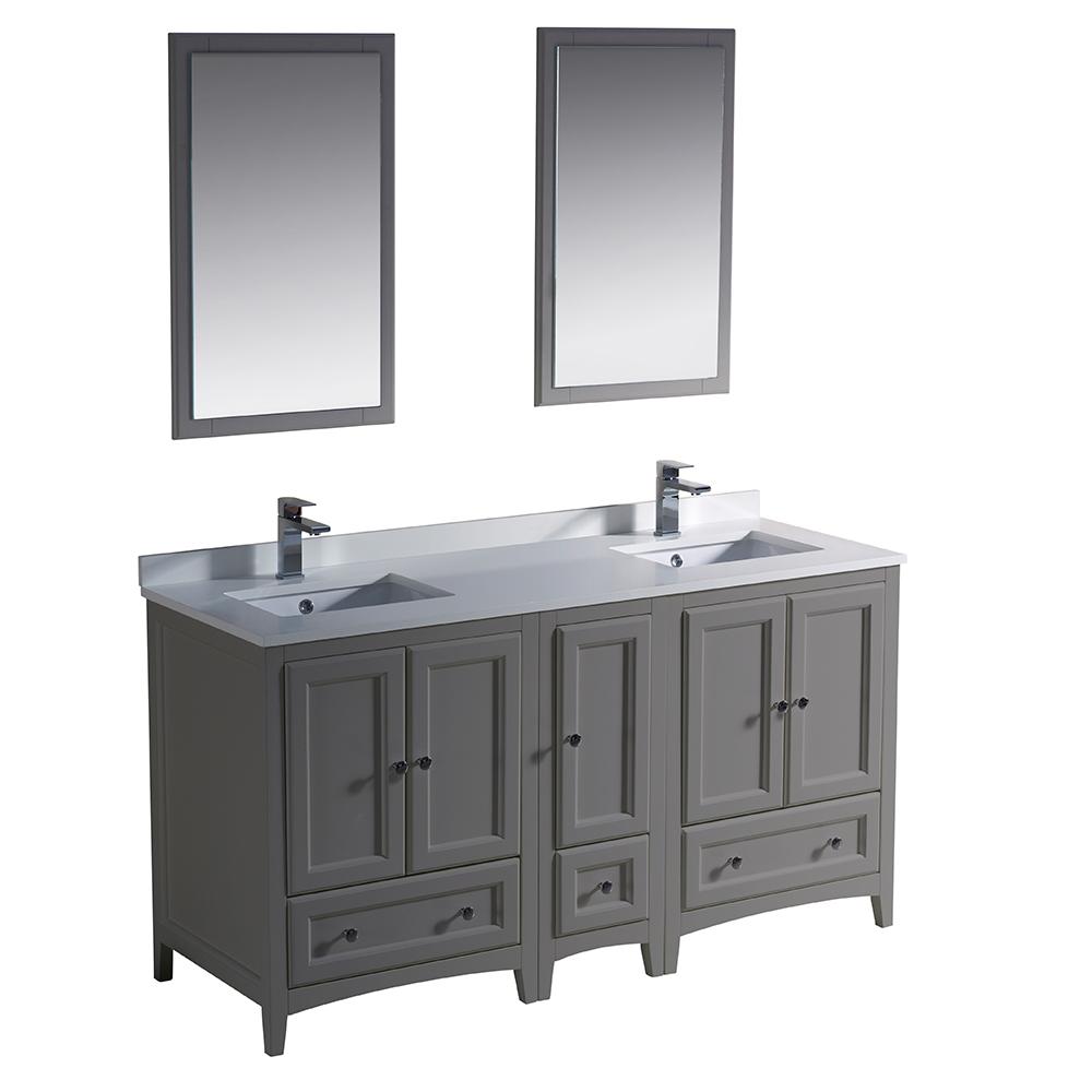 Fresca Oxford 60" Gray Traditional Double Sink Bathroom Vanity - Free Faucet Vanity Fresca 