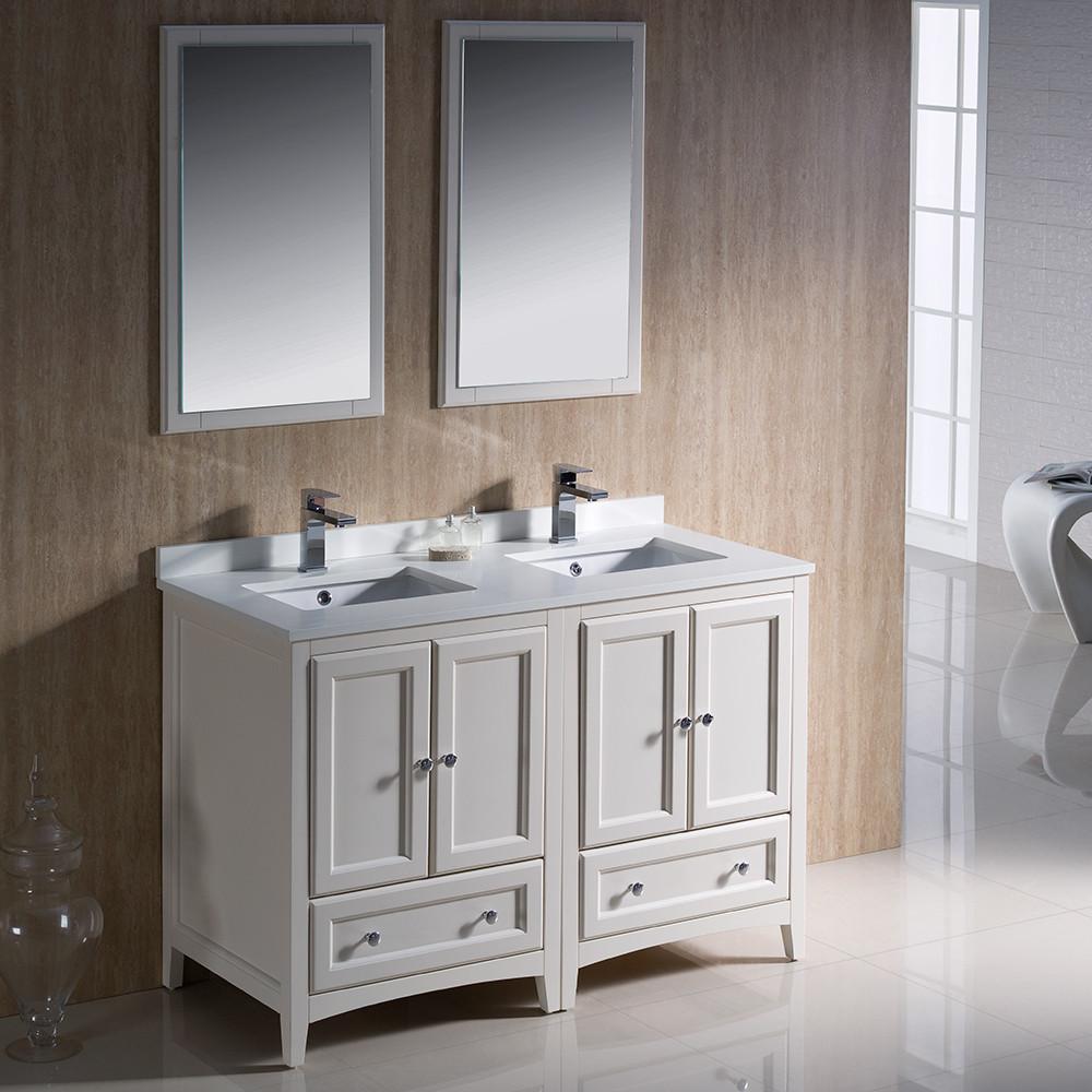 Fresca Oxford 48" Traditional Double Sink Bathroom Vanity White - Free Faucets Vanity Fresca 