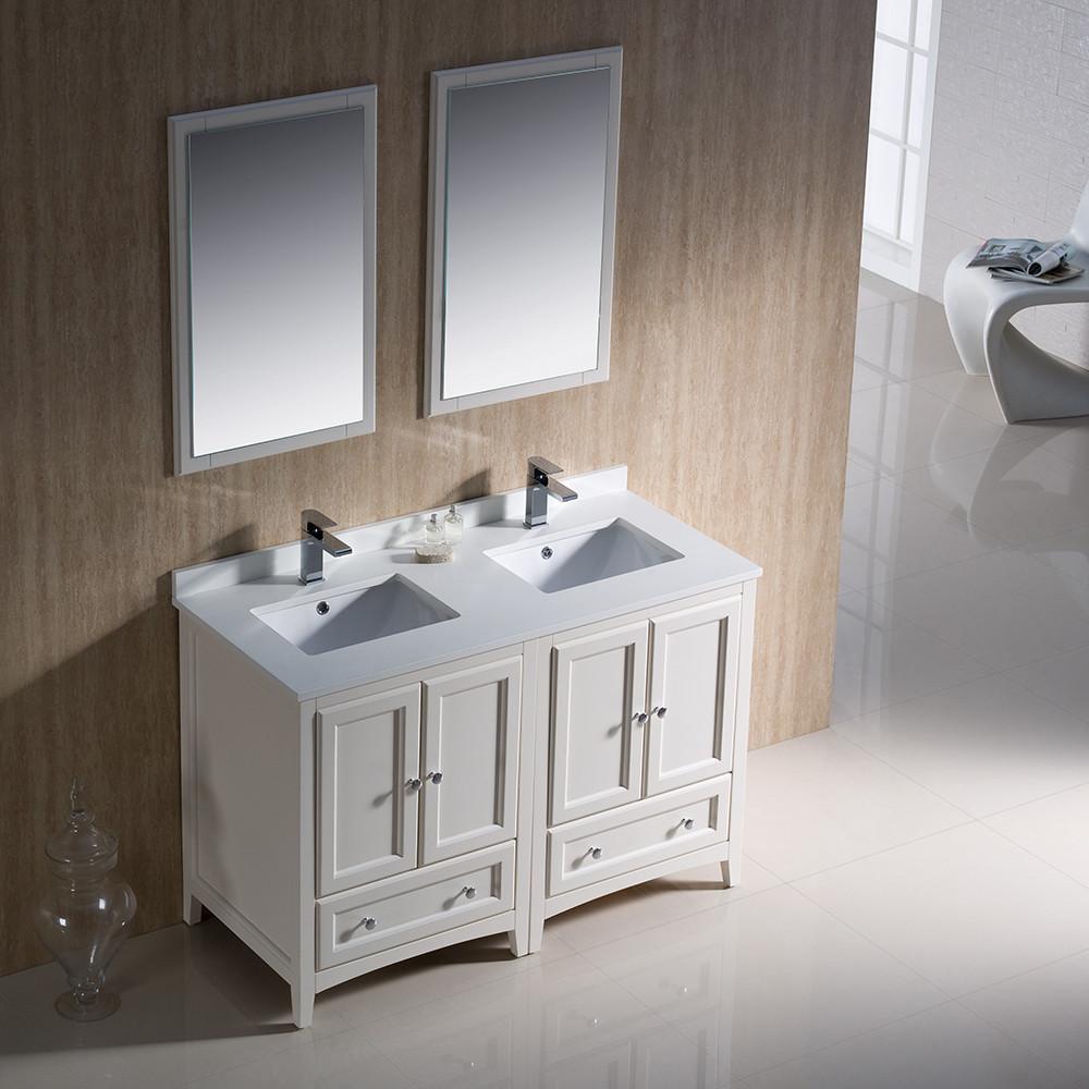 Fresca Oxford 48" Traditional Double Sink Bathroom Vanity White - Free Faucets Vanity Fresca 