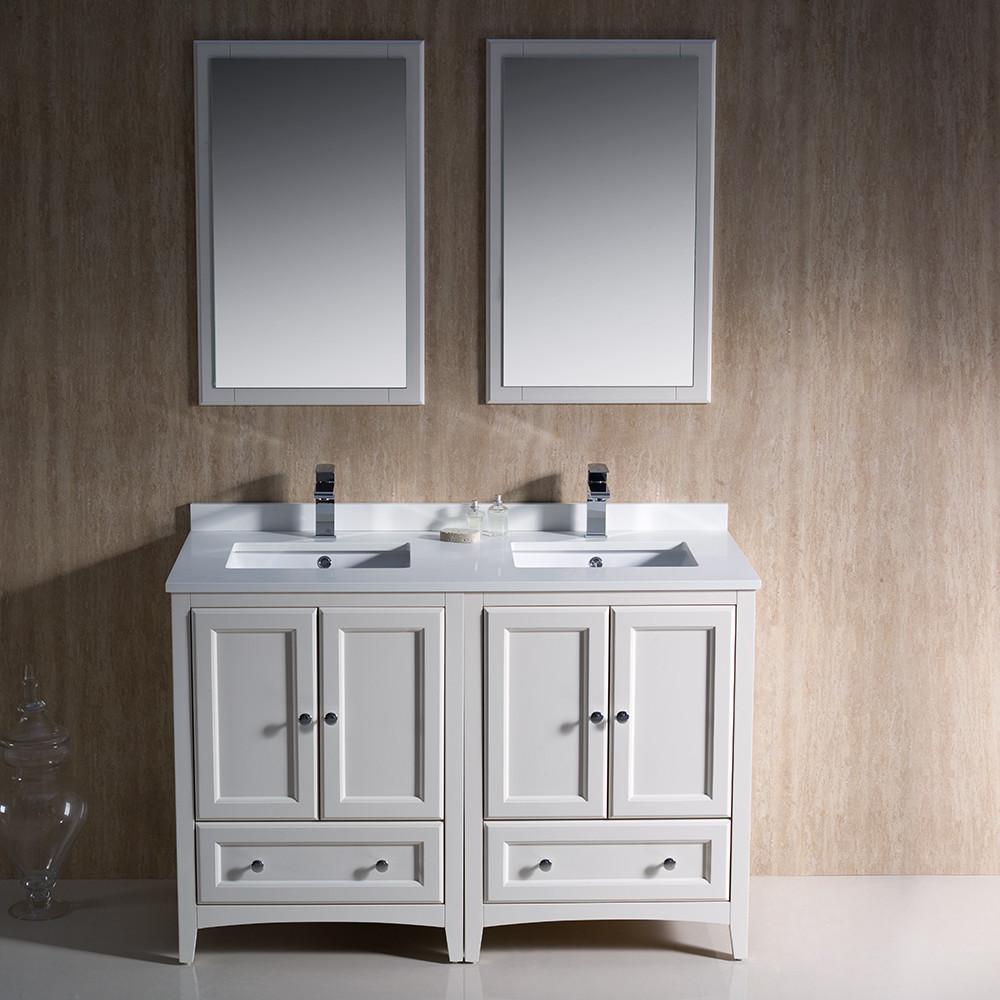 Fresca Oxford 48" Traditional Double Sink Bathroom Vanity White - Free Faucets Vanity Fresca 