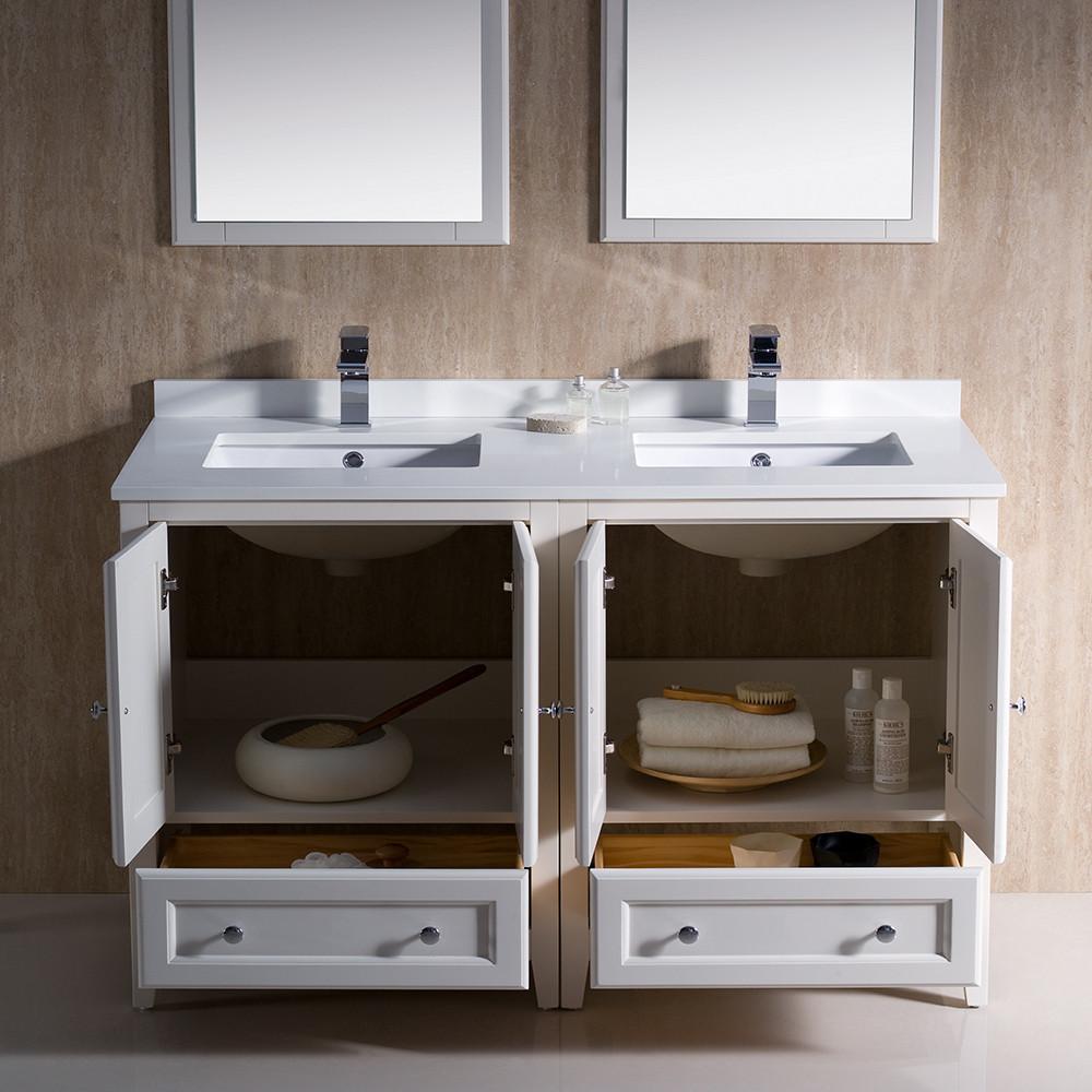 Fresca Oxford 48" Traditional Double Sink Bathroom Vanity White - Free Faucets Vanity Fresca 