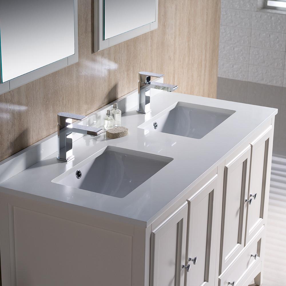 Fresca Oxford 48" Traditional Double Sink Bathroom Vanity White - Free Faucets Vanity Fresca 