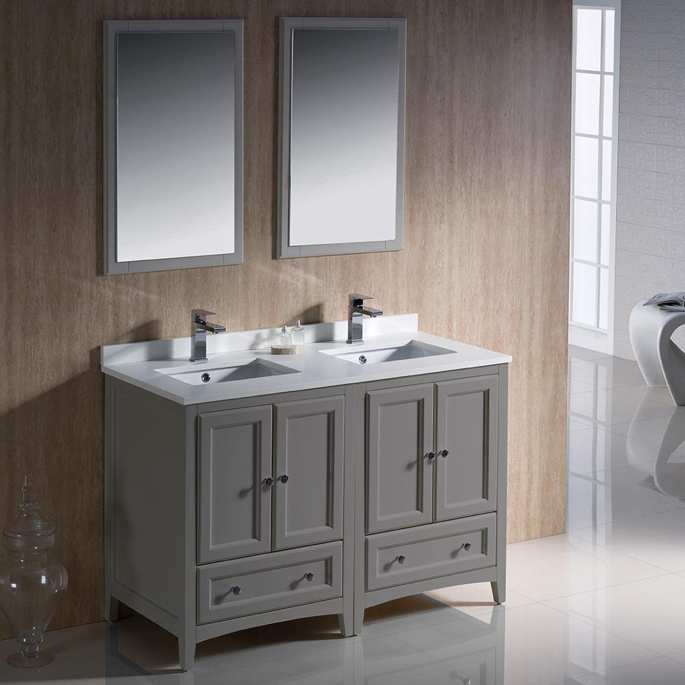 Fresca Oxford 48" Gray Traditional Double Sink Bathroom Vanity Free Faucets Vanity Fresca 