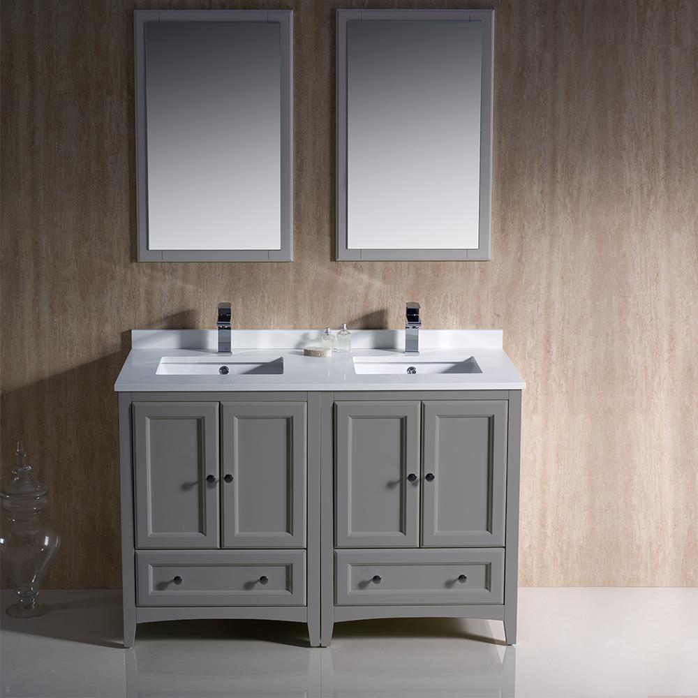 Fresca Oxford 48" Gray Traditional Double Sink Bathroom Vanity Free Faucets Vanity Fresca 