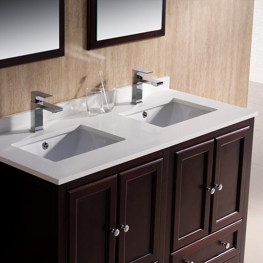 Oxford 48" Mahogany Traditional Double Sink Bathroom Vanity w/ Free Faucets Vanity Fresca 