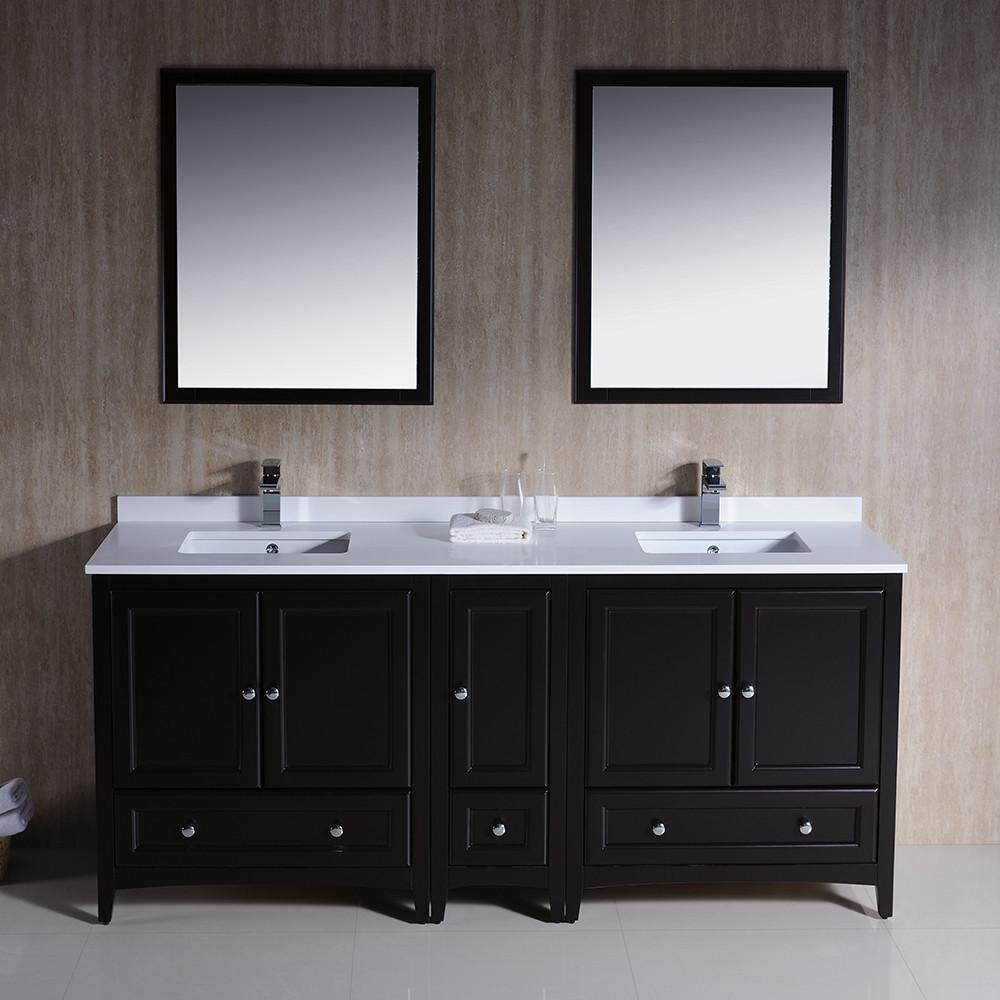 Fresca Oxford 72" Espresso Traditional Double Sink Bathroom Vanity - Free Faucet Vanity Fresca 