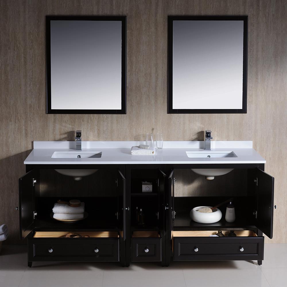 Fresca Oxford 72" Espresso Traditional Double Sink Bathroom Vanity - Free Faucet Vanity Fresca 
