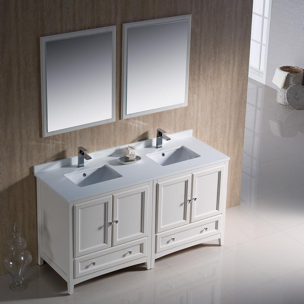 Fresca Oxford 60" Antique White Traditional Double Sink Bathroom Vanity Vanity Fresca 