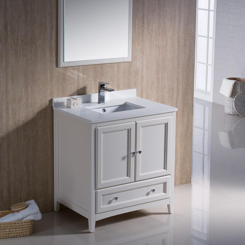 Fresca Oxford 30" Antique White Traditional Bathroom Vanity Free Faucet Vanity Fresca 