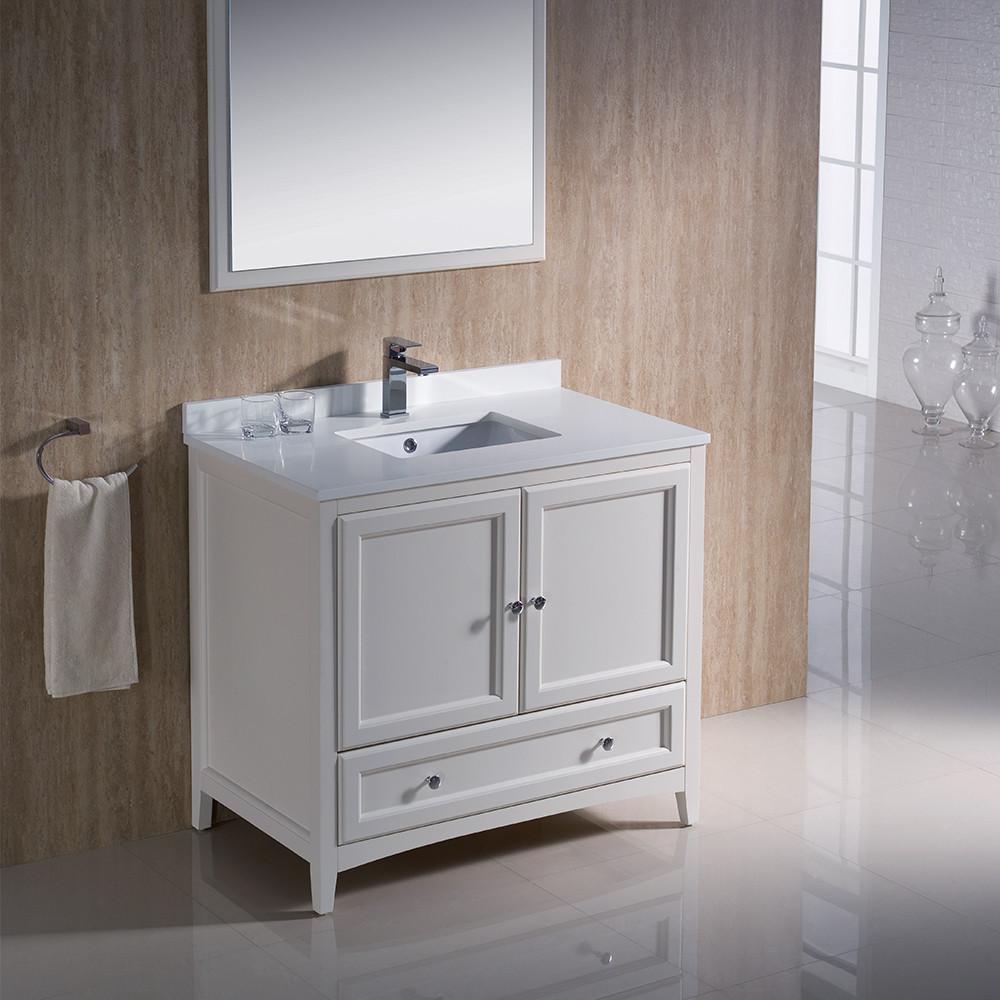 Fresca Oxford 36" Antique White Traditional Bathroom Vanity Free Faucet Vanity Fresca 
