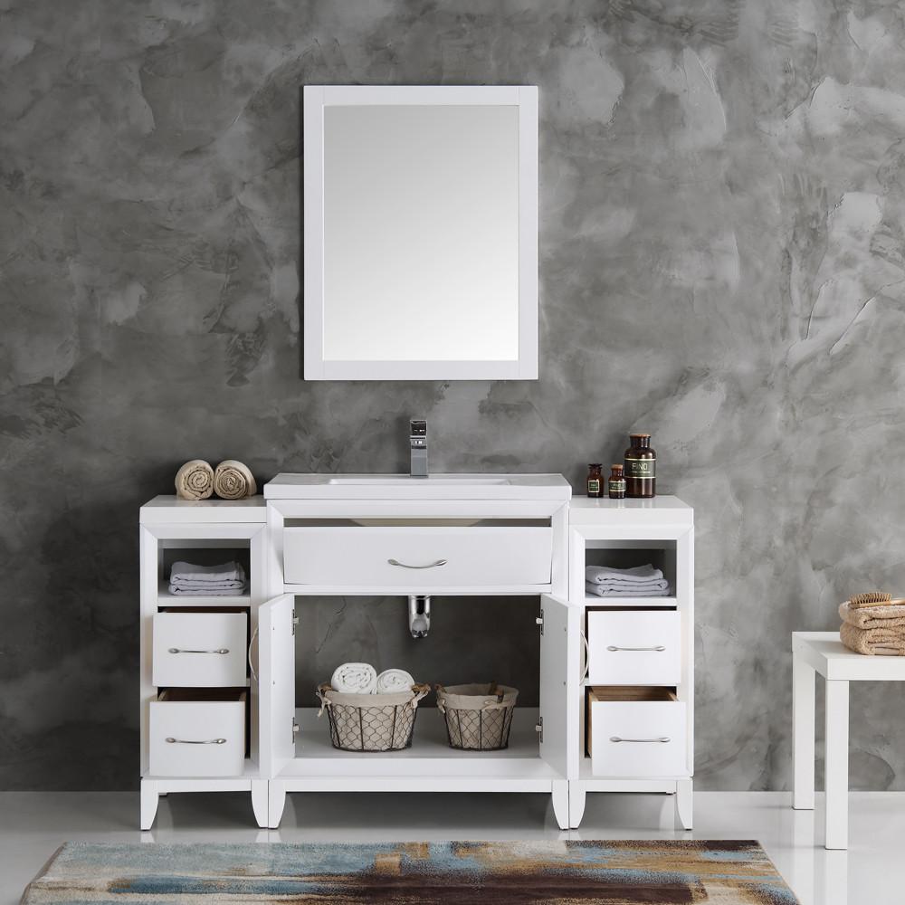Fresca Cambridge 54" White Traditional Bathroom Vanity w/ Mirror Vanity Fresca 