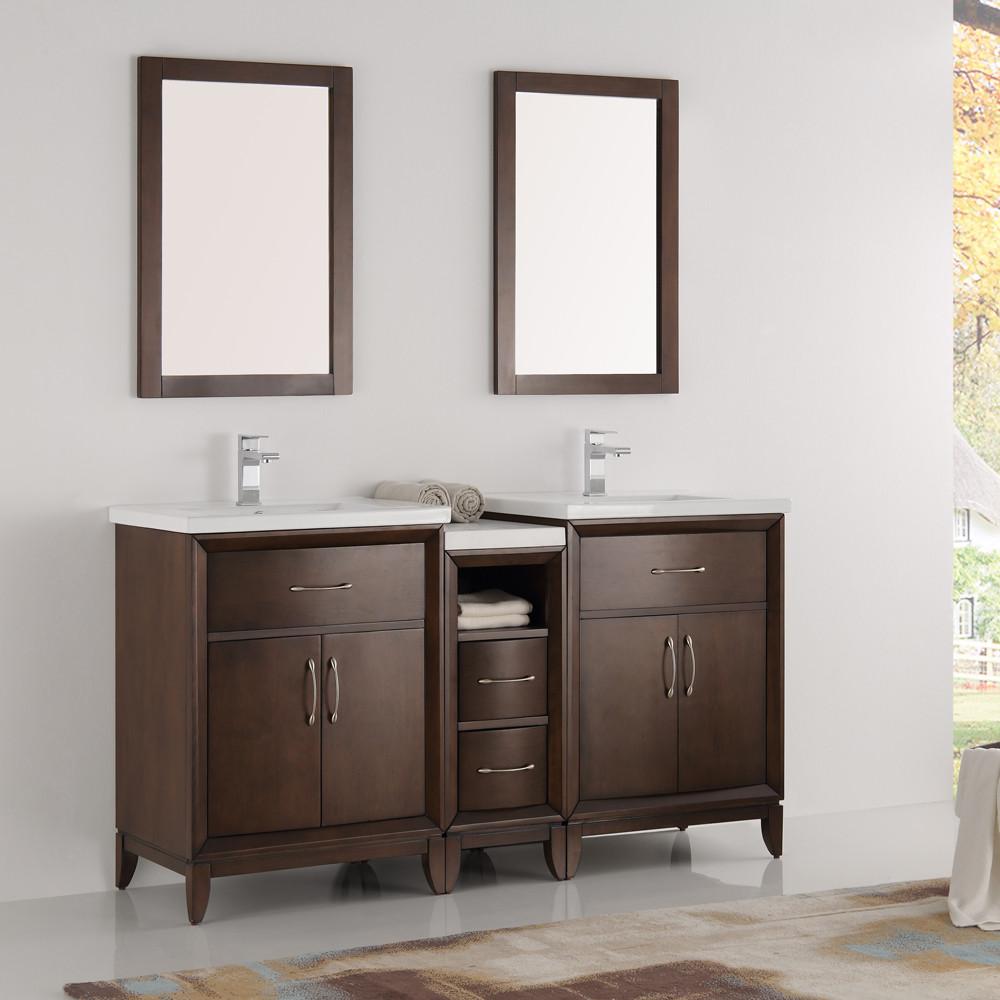 Fresca Cambridge 60" Antique Coffee Double Sink Traditional Vanity w/ Mirrors Vanity Fresca 