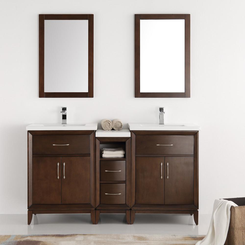 Fresca Cambridge 60" Antique Coffee Double Sink Traditional Vanity w/ Mirrors Vanity Fresca 