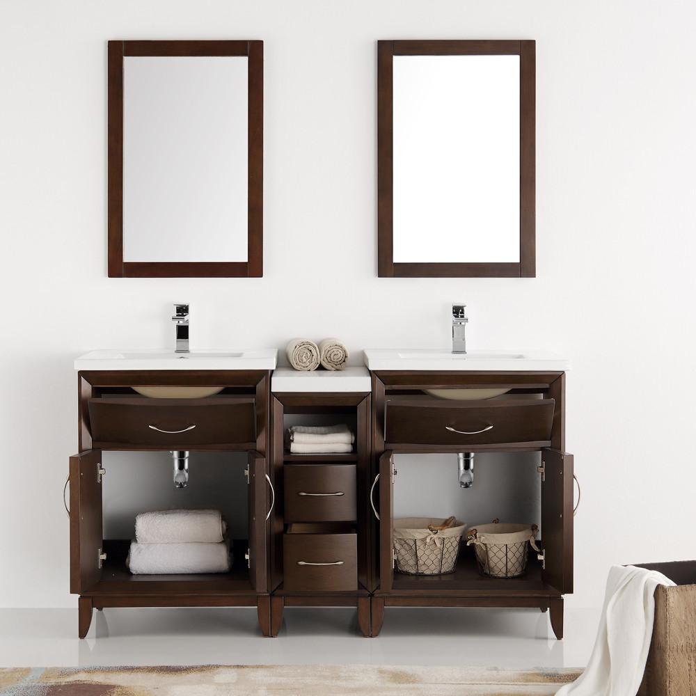 Fresca Cambridge 60" Antique Coffee Double Sink Traditional Vanity w/ Mirrors Vanity Fresca 
