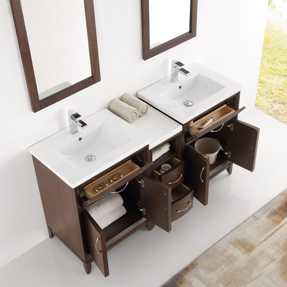 Fresca Cambridge 60" Antique Coffee Double Sink Traditional Vanity w/ Mirrors Vanity Fresca 