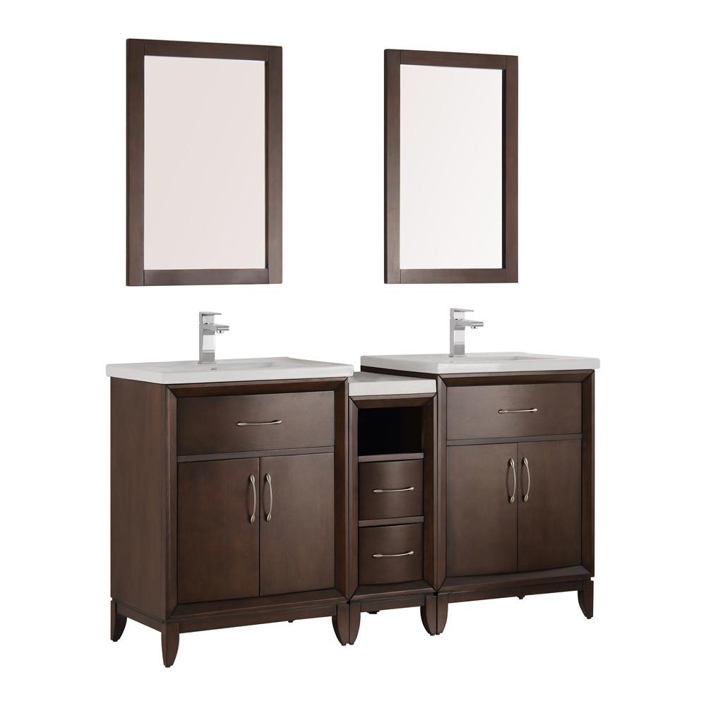 Fresca Cambridge 60" Antique Coffee Double Sink Traditional Vanity w/ Mirrors Vanity Fresca 
