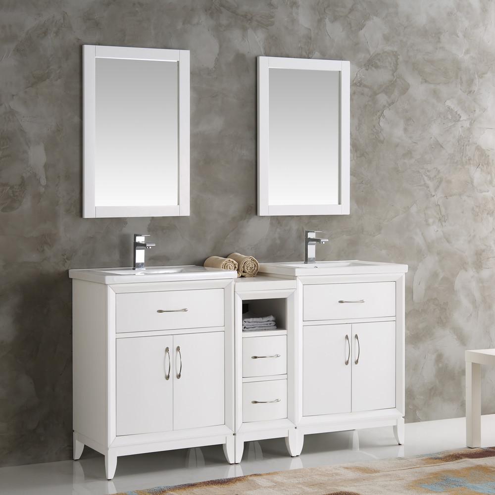 Fresca Cambridge 60" White Double Sink Traditional Bathroom Vanity w/ Mirrors Vanity Fresca 