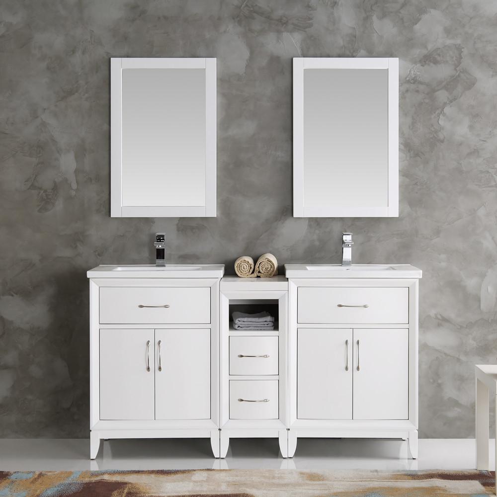 Fresca Cambridge 60" White Double Sink Traditional Bathroom Vanity w/ Mirrors Vanity Fresca 