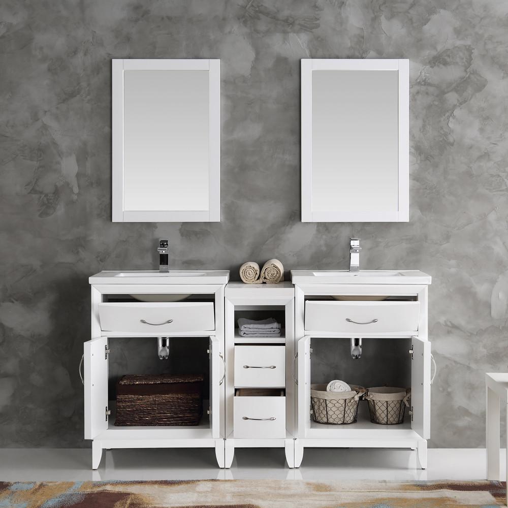 Fresca Cambridge 60" White Double Sink Traditional Bathroom Vanity w/ Mirrors Vanity Fresca 