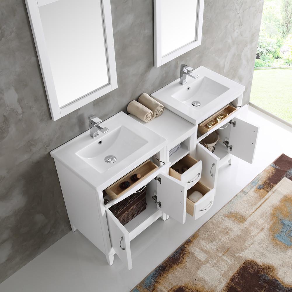 Fresca Cambridge 60" White Double Sink Traditional Bathroom Vanity w/ Mirrors Vanity Fresca 