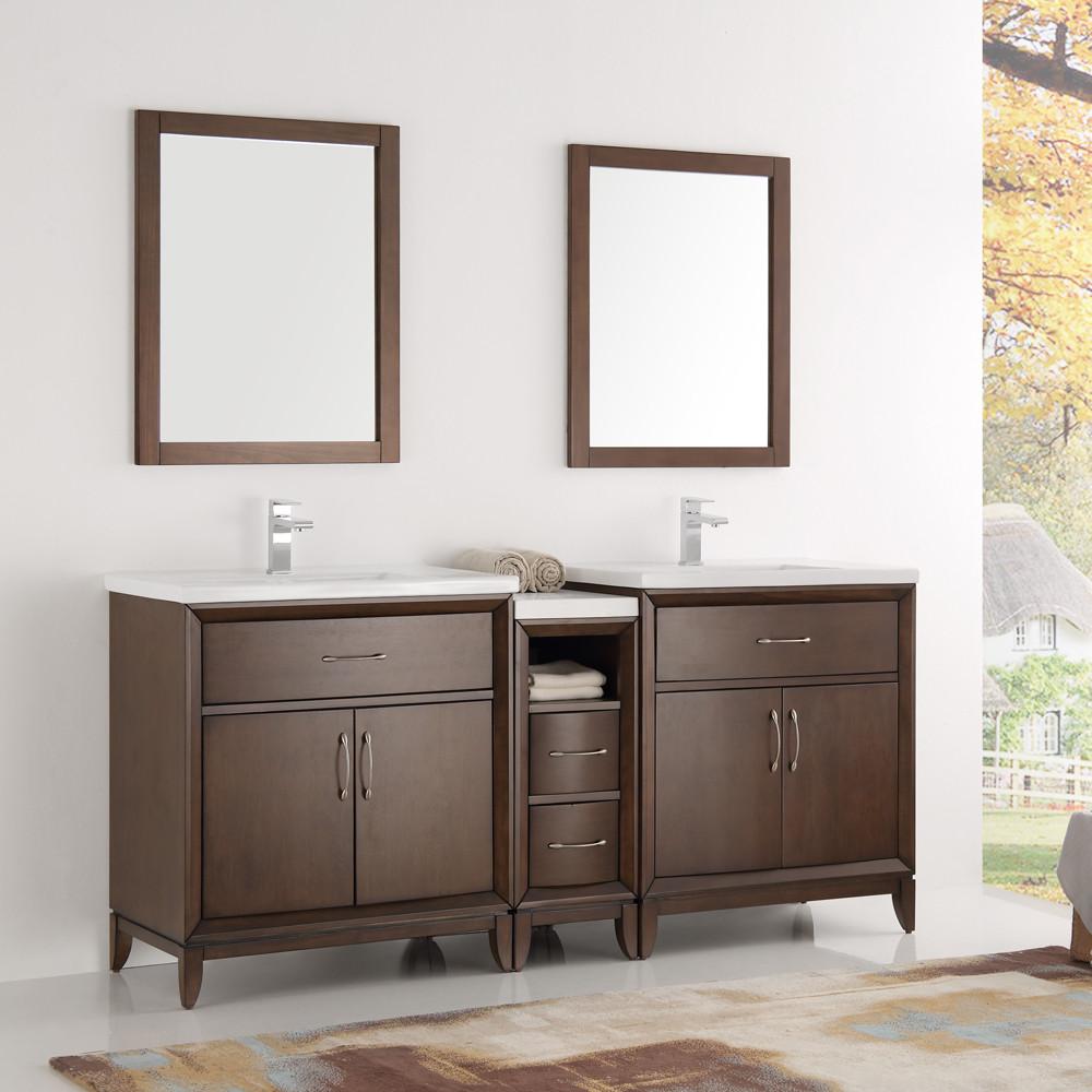 Fresca Cambridge 72" Antique Coffee Double Sink Traditional Vanity w/ Mirrors Vanity Fresca 