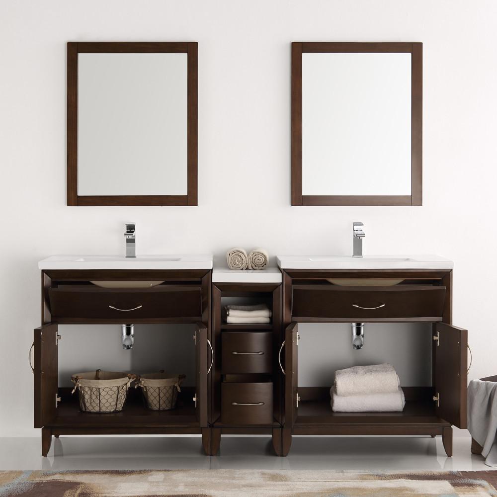 Fresca Cambridge 72" Antique Coffee Double Sink Traditional Vanity w/ Mirrors Vanity Fresca 