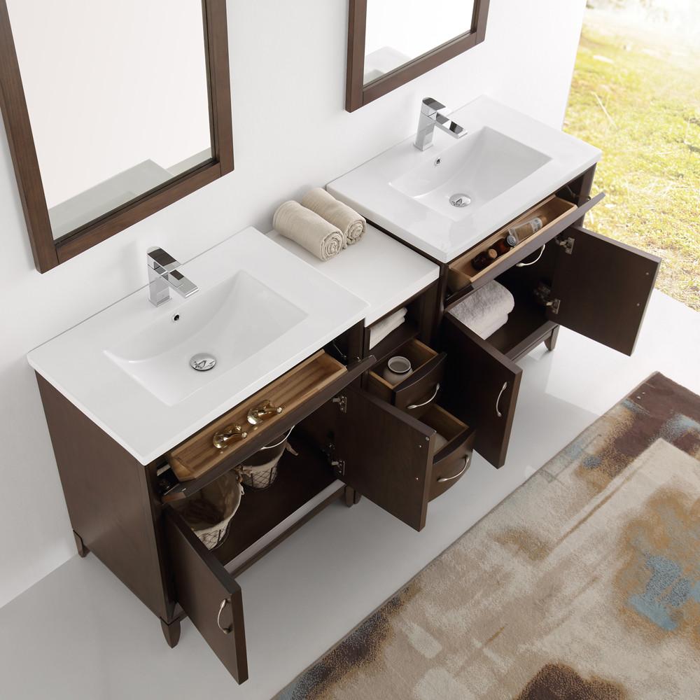 Fresca Cambridge 72" Antique Coffee Double Sink Traditional Vanity w/ Mirrors Vanity Fresca 