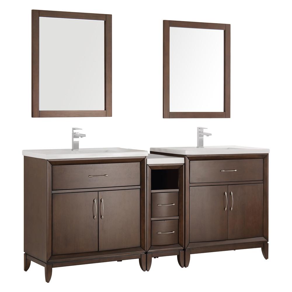 Fresca Cambridge 72" Antique Coffee Double Sink Traditional Vanity w/ Mirrors Vanity Fresca 