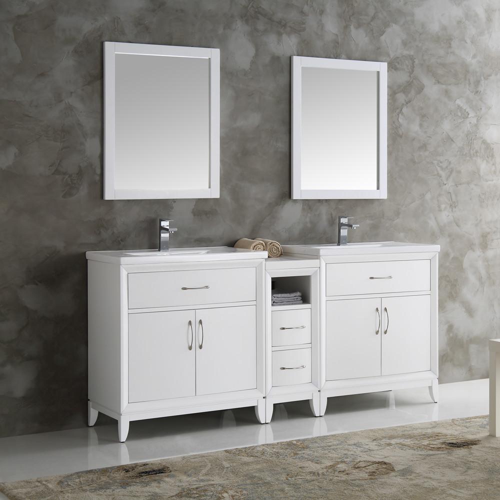 Fresca Cambridge 72" White Double Sink Traditional Bathroom Vanity w/ Mirrors Vanity Fresca 