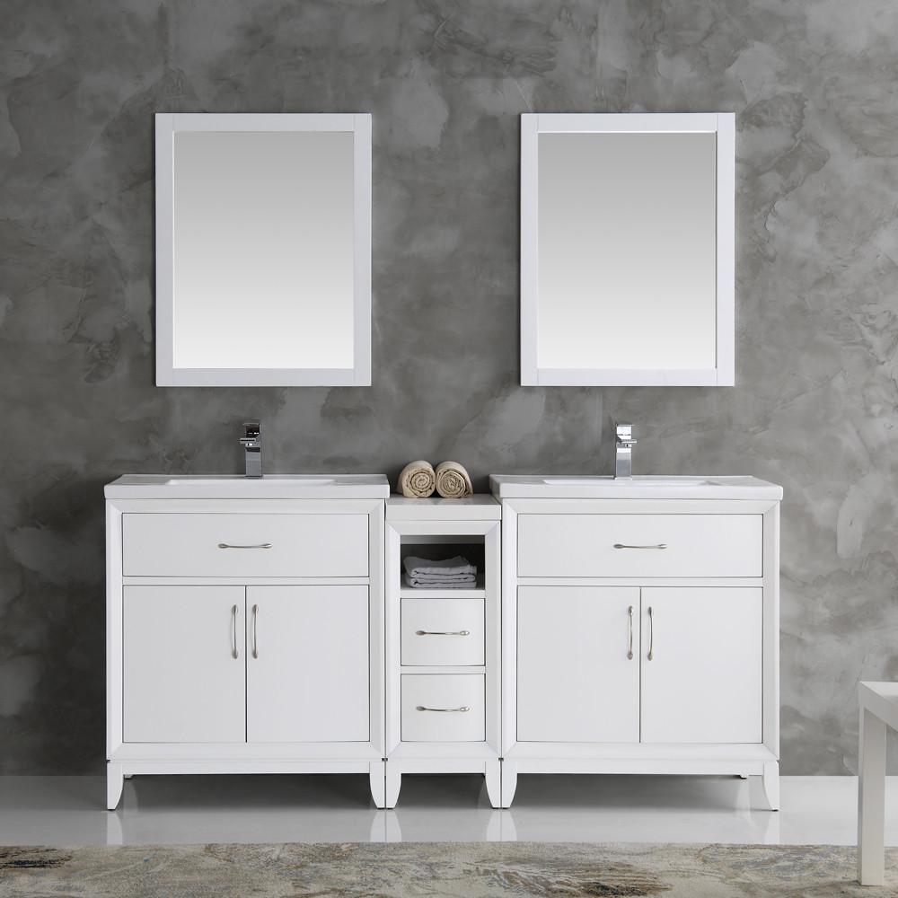 Fresca Cambridge 72" White Double Sink Traditional Bathroom Vanity w/ Mirrors Vanity Fresca 