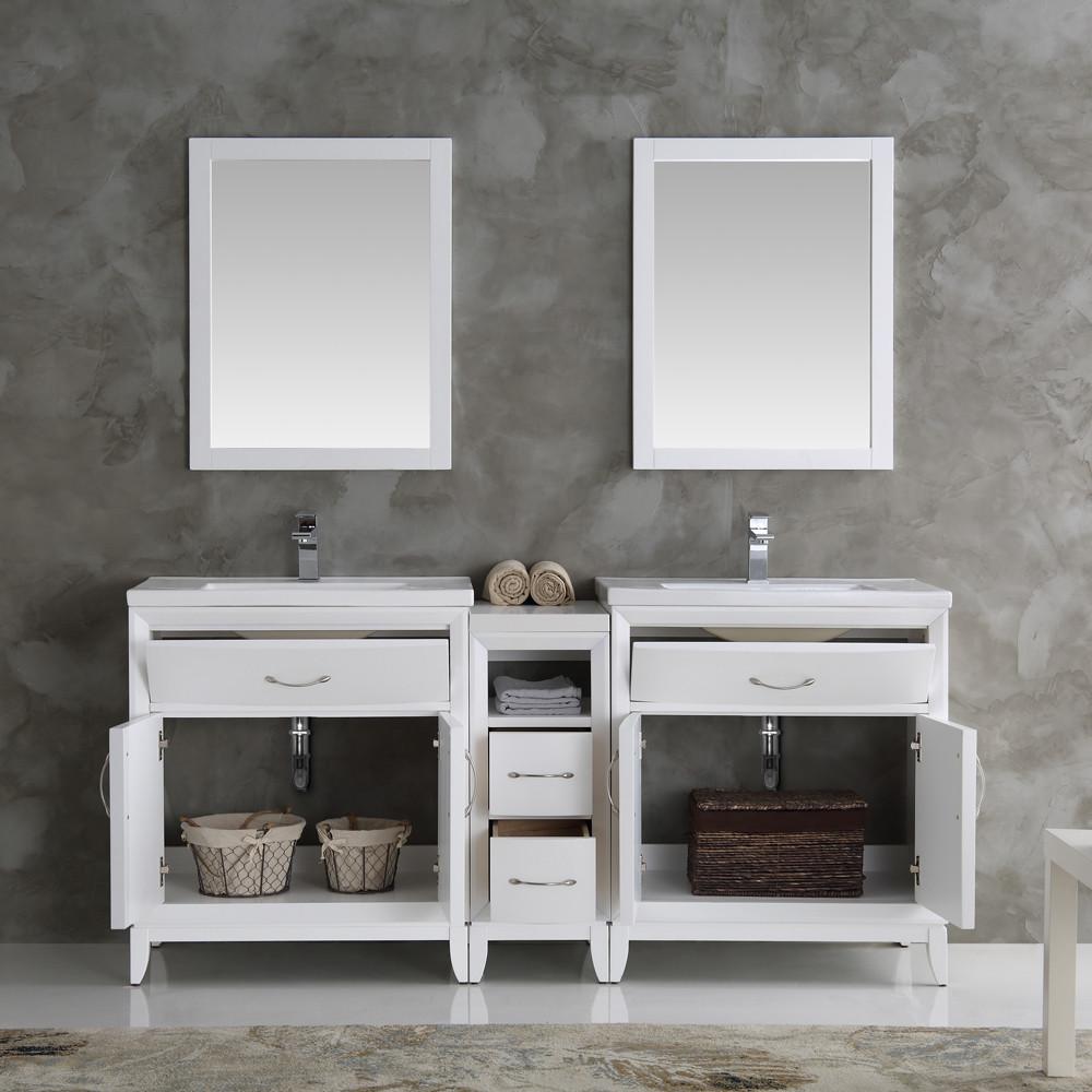 Fresca Cambridge 72" White Double Sink Traditional Bathroom Vanity w/ Mirrors Vanity Fresca 