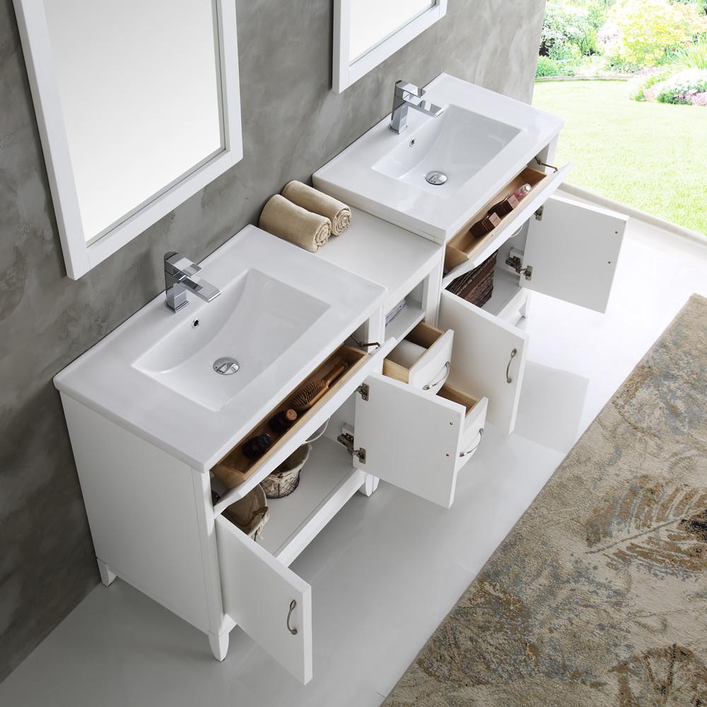 Fresca Cambridge 72" White Double Sink Traditional Bathroom Vanity w/ Mirrors Vanity Fresca 