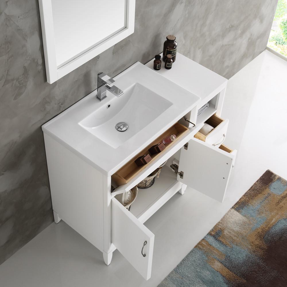 Fresca Cambridge 42" White Traditional Bathroom Vanity w/ Mirror Vanity Fresca 