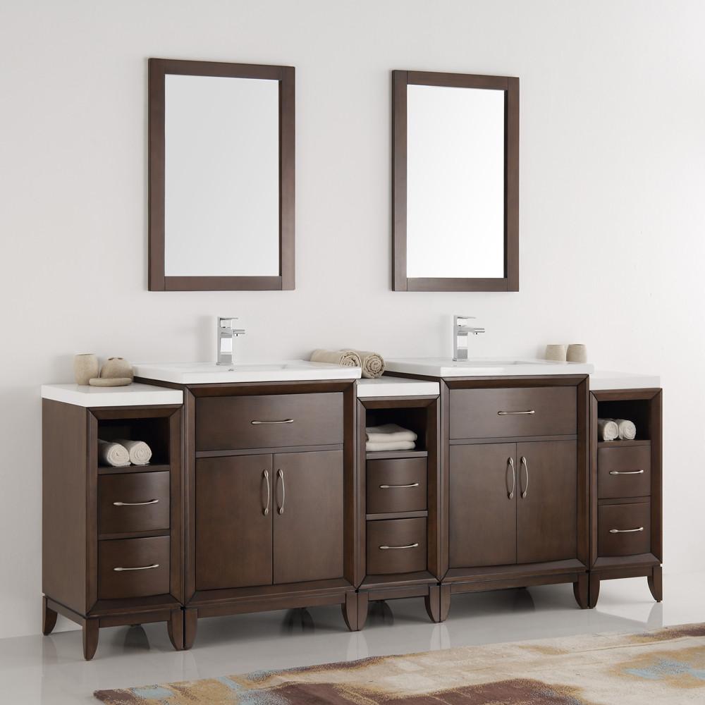 Fresca Cambridge 84" Antique Coffee Double Sink Traditional Vanity w/ Mirrors Vanity Fresca 