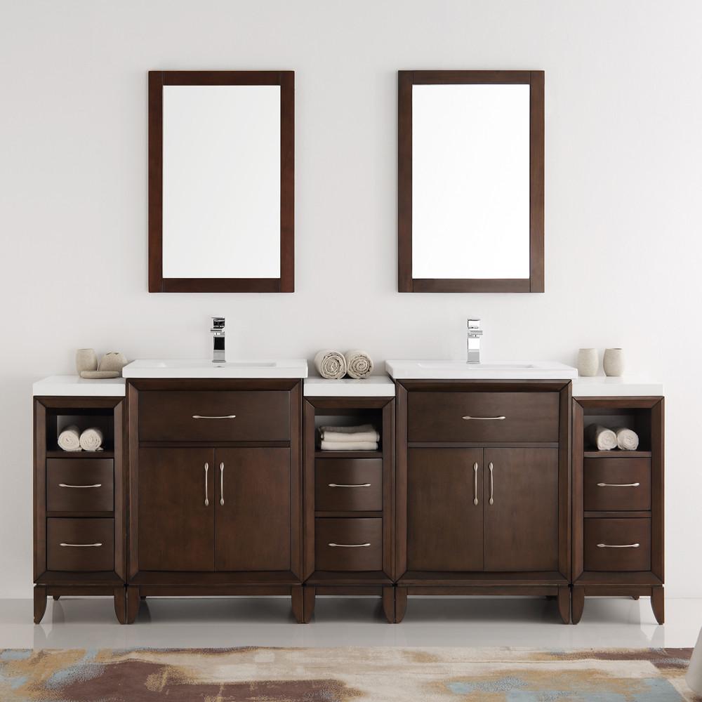 Fresca Cambridge 84" Antique Coffee Double Sink Traditional Vanity w/ Mirrors Vanity Fresca 