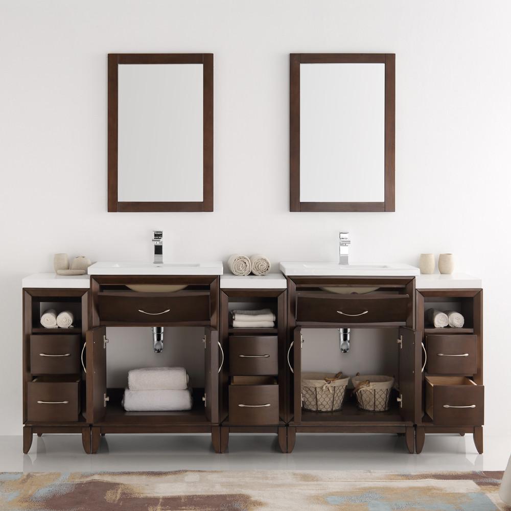 Fresca Cambridge 84" Antique Coffee Double Sink Traditional Vanity w/ Mirrors Vanity Fresca 