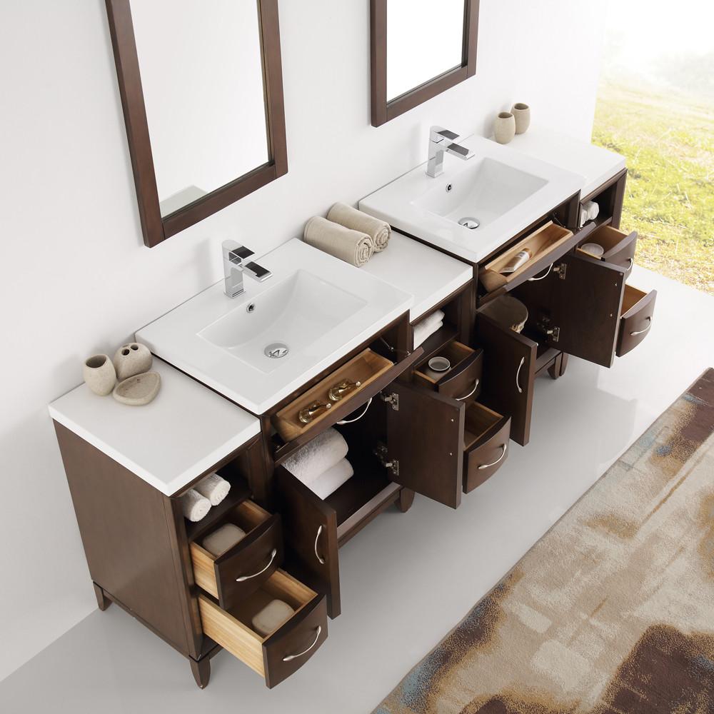 Fresca Cambridge 84" Antique Coffee Double Sink Traditional Vanity w/ Mirrors Vanity Fresca 
