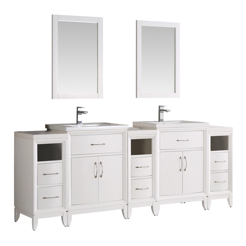 Fresca Cambridge 84" White Double Sink Traditional Bathroom Vanity w/ Mirrors Vanity Fresca 