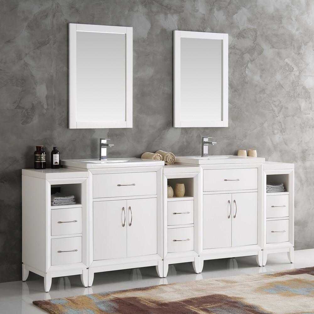 Fresca Cambridge 84" White Double Sink Traditional Bathroom Vanity w/ Mirrors Vanity Fresca 