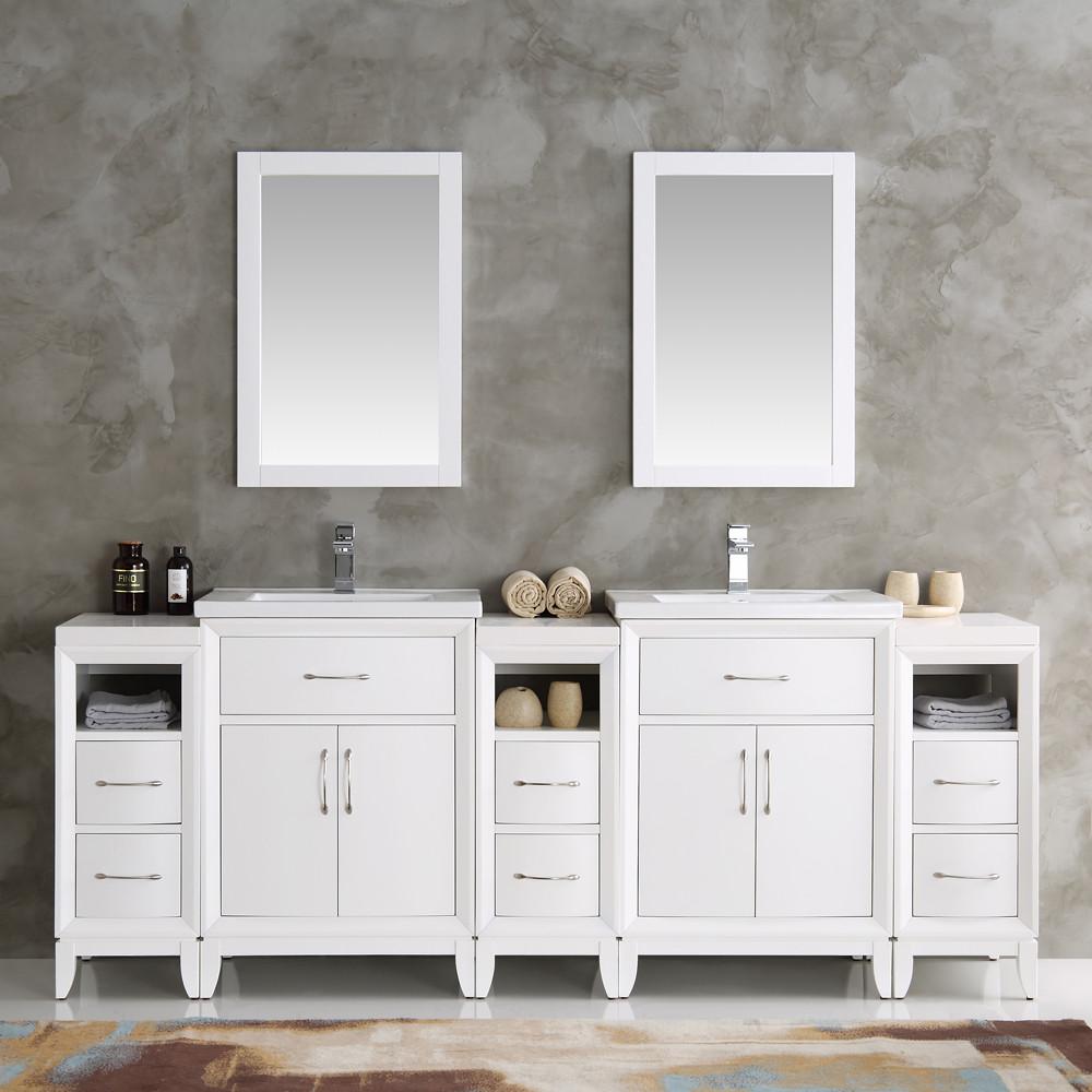 Fresca Cambridge 84" White Double Sink Traditional Bathroom Vanity w/ Mirrors Vanity Fresca 