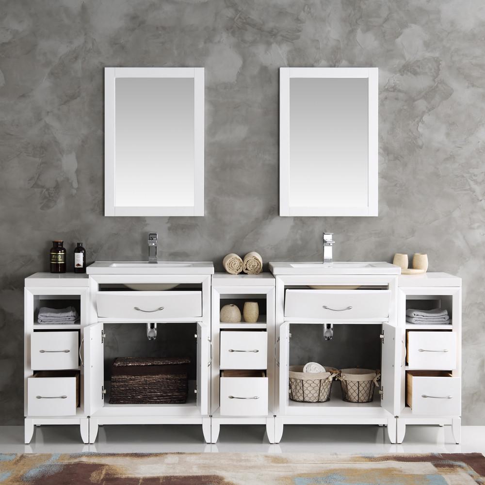 Fresca Cambridge 84" White Double Sink Traditional Bathroom Vanity w/ Mirrors Vanity Fresca 