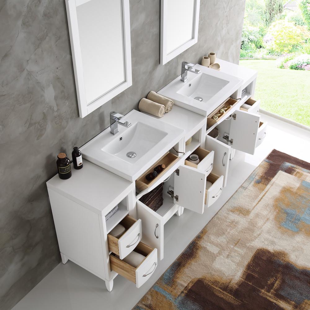 Fresca Cambridge 84" White Double Sink Traditional Bathroom Vanity w/ Mirrors Vanity Fresca 