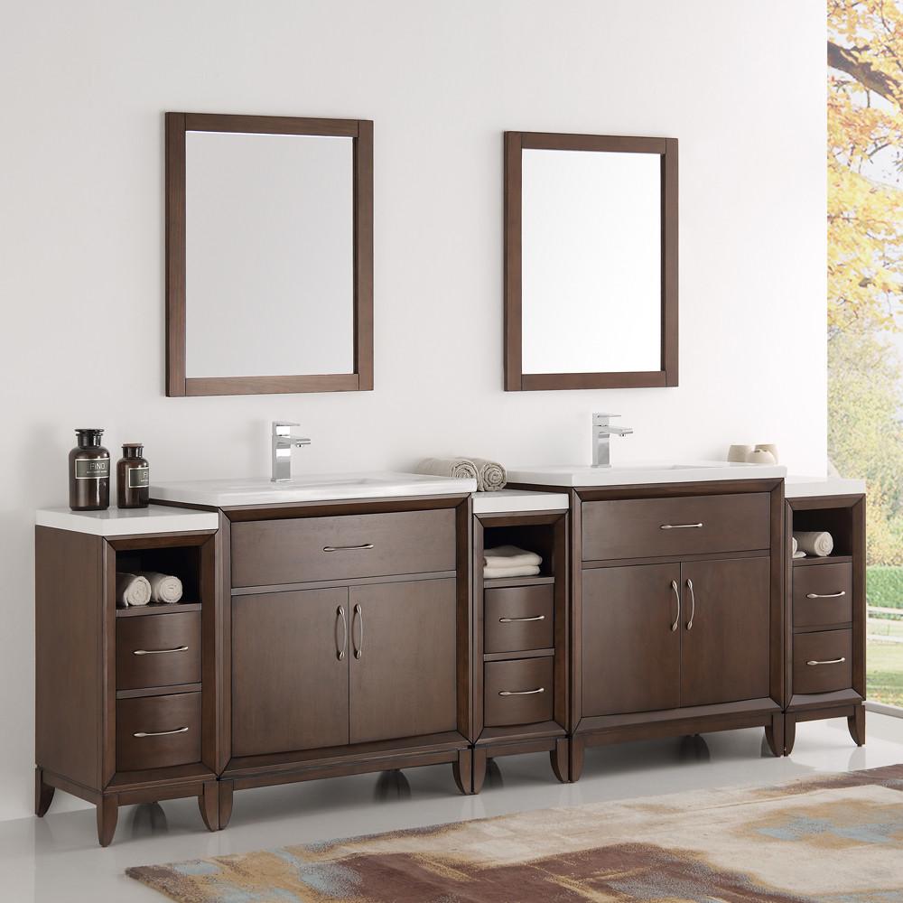 Fresca Cambridge 96" Antique Coffee Double Sink Traditional Vanity w/ Mirrors Vanity Fresca 