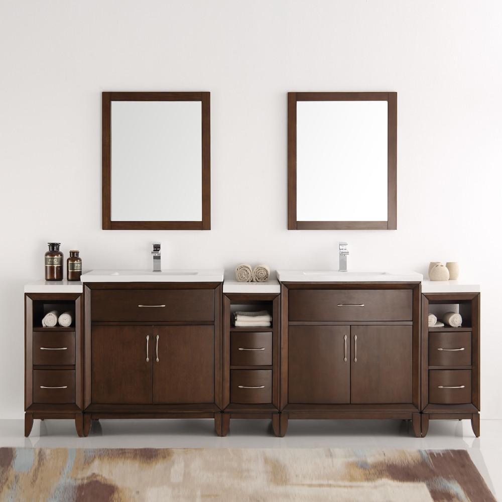Fresca Cambridge 96" Antique Coffee Double Sink Traditional Vanity w/ Mirrors Vanity Fresca 